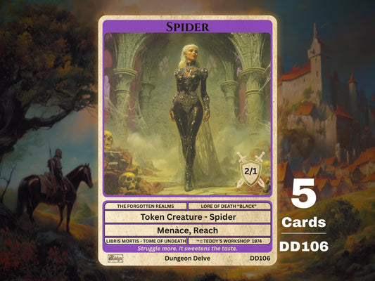 5x Spider 2/1 Menace Reach Black MTG Token - Teddy's Workshop DD106