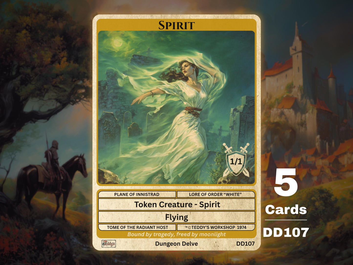 5x Spirit 1/1 Flying White MTG Token - Teddy's Workshop DD107