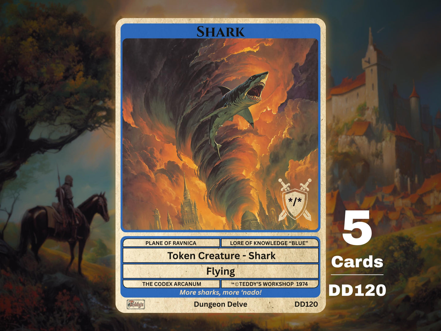 5x Shark */* Flying Blue MTG Token - Teddy's Workshop DD120