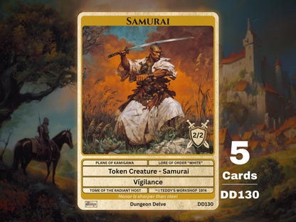 5x Samurai 2/2 Vigilance White MTG Token - Teddy's Workshop DD130