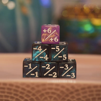 Counter Dice + / - , Magic TCG, Pink & Blue Galaxy Theme, perfect for any magic the gather deck! Edh, Cedh Magic Deck! Great gift for nerds!