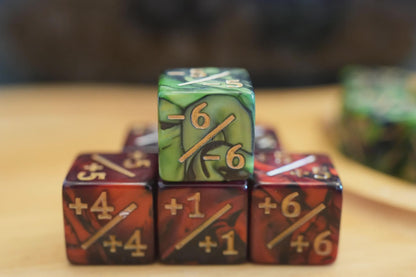 Counter Dice + / - , Magic TCG, Red & Green Marble Color Theme, perfect for any magic the gather deck! Edh, Cedh Magic Deck! Great MTG Gift!