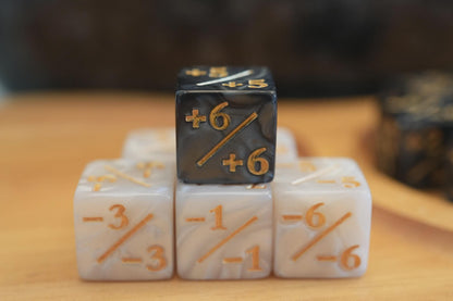 Counter Dice + / - , Magic TCG, Black White Marble Color Theme, perfect for any magic the gather deck! Edh, Cedh Magic Deck! Great MTG Gift!