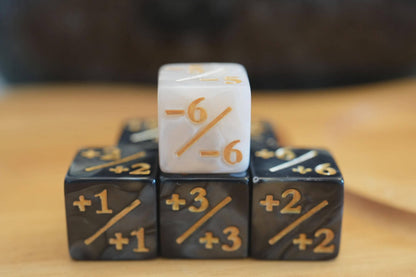 Counter Dice + / - , Magic TCG, Black White Marble Color Theme, perfect for any magic the gather deck! Edh, Cedh Magic Deck! Great MTG Gift!