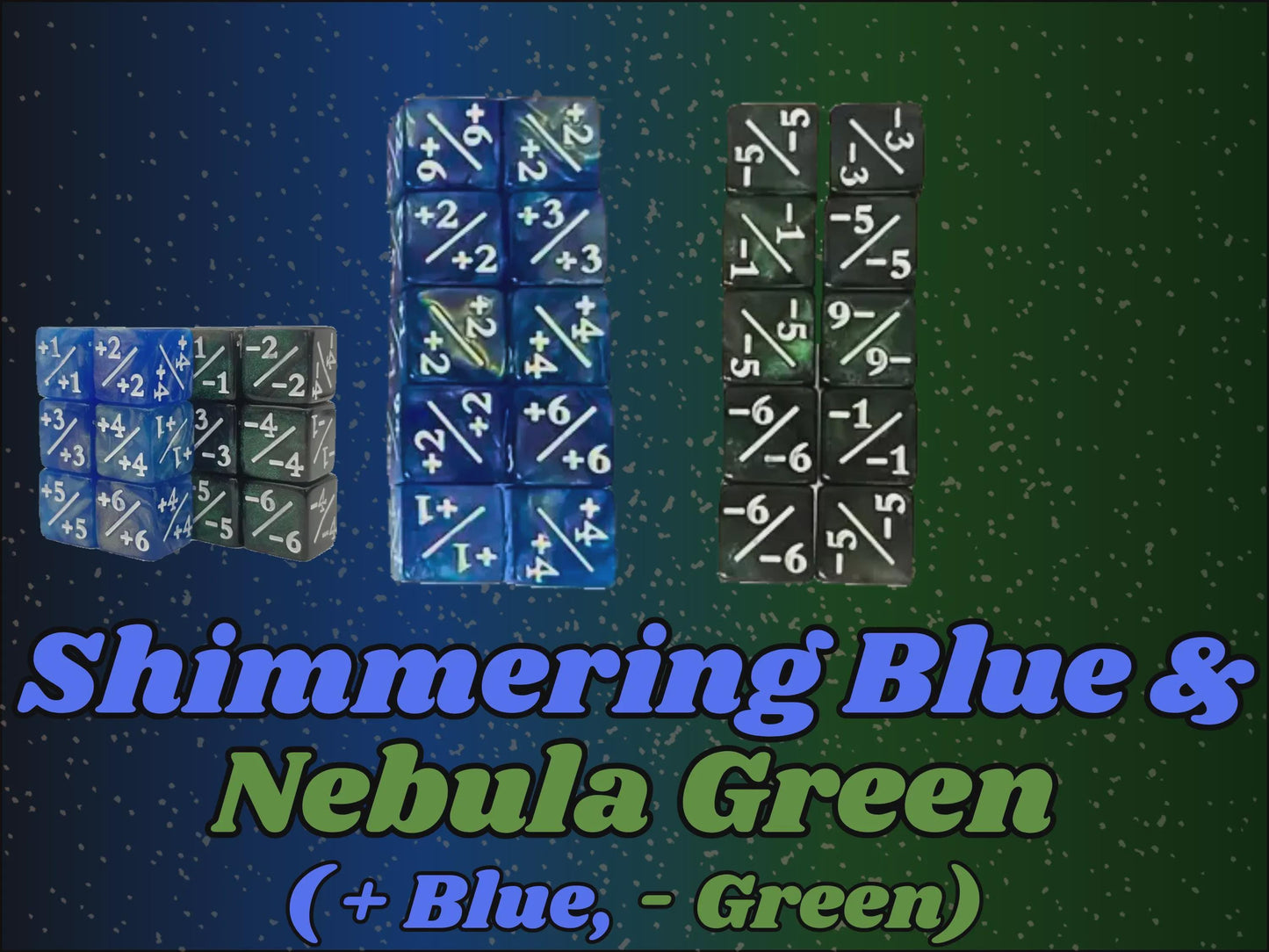 Counter Dice + / - , Magic TCG, Blue and Green Galaxy Theme, perfect for any magic the gather deck! Edh, Cedh MTG ! Great gift for nerds!