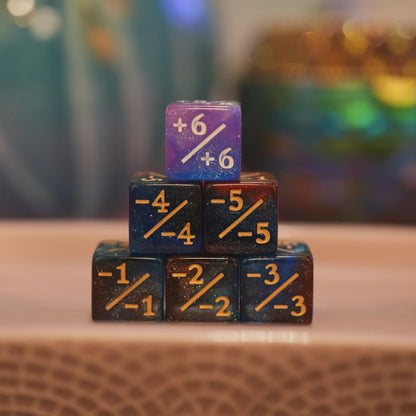 Counter Dice + / - , Magic TCG, Starry Sky Blue & Orange, perfect for any magic the gather deck! Edh, Cedh Magic Deck! Great gift for nerds!