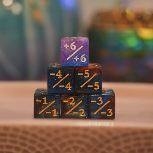 Counter Dice + / - , Magic TCG, Starry Sky Blue & Orange, perfect for any magic the gather deck! Edh, Cedh Magic Deck! Great gift for nerds!
