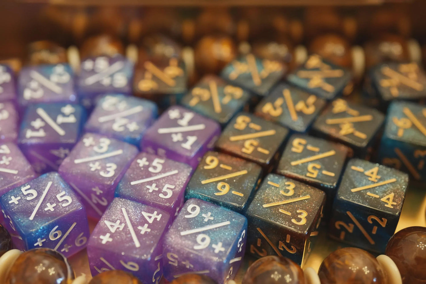 Counter Dice + / - , Magic TCG, Starry Sky Blue & Orange, perfect for any magic the gather deck! Edh, Cedh Magic Deck! Great gift for nerds!
