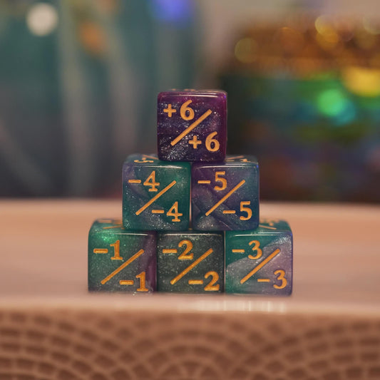 Counter Dice + / - , Magic TCG, Light Galaxy Theme, perfect for any magic the gather deck! Edh, Cedh Magic Deck! Great gift for nerds!