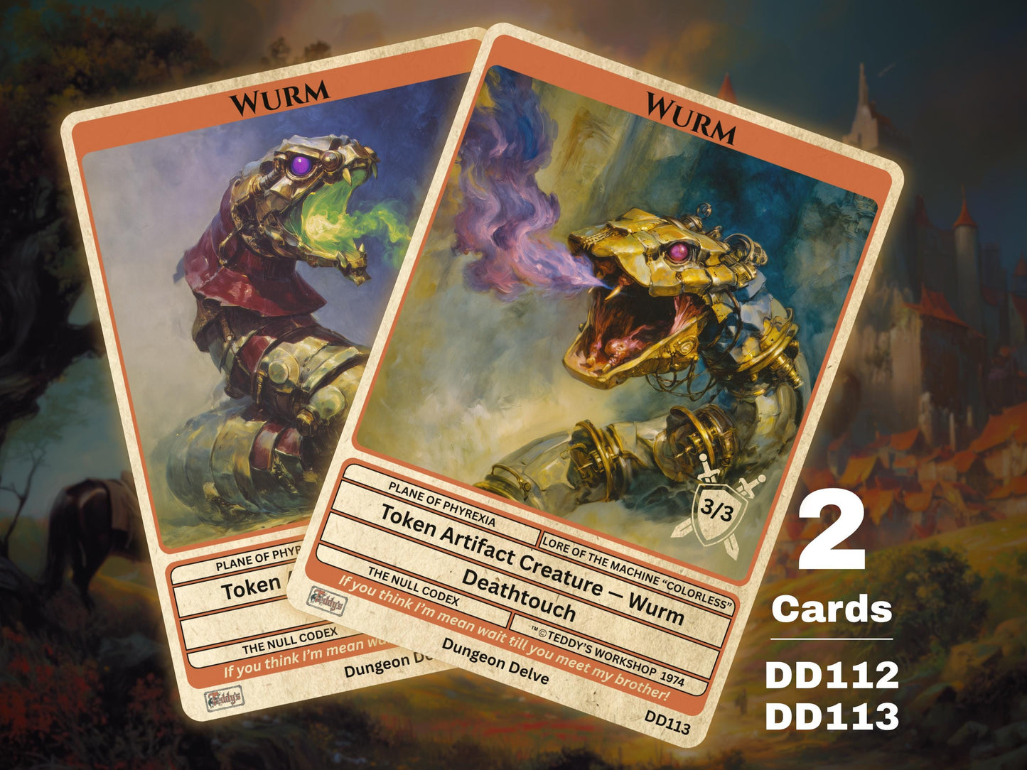 2x Wurmcoil Tokens 3/3 Flying MTG Token - Teddy's Workshop DD112 & DD113