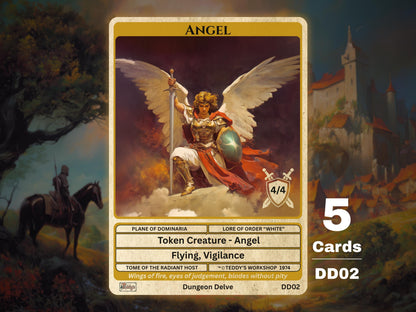 5x Angel 4/4 Flying (Vigilance) MTG Token - Teddy's Workshop DD02