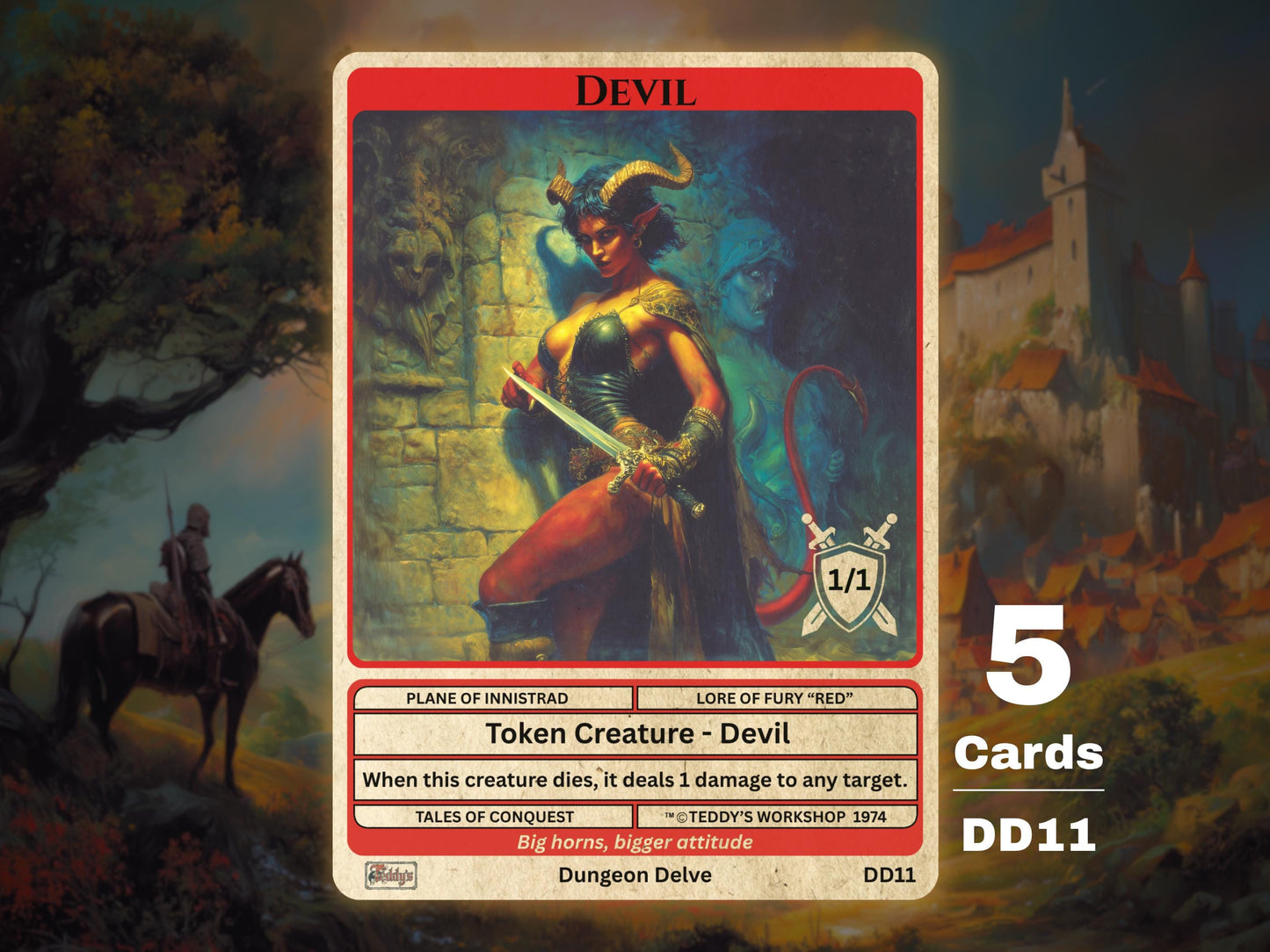 5x Devil 1/1 Red MTG Token - Teddy's Workshop DD11