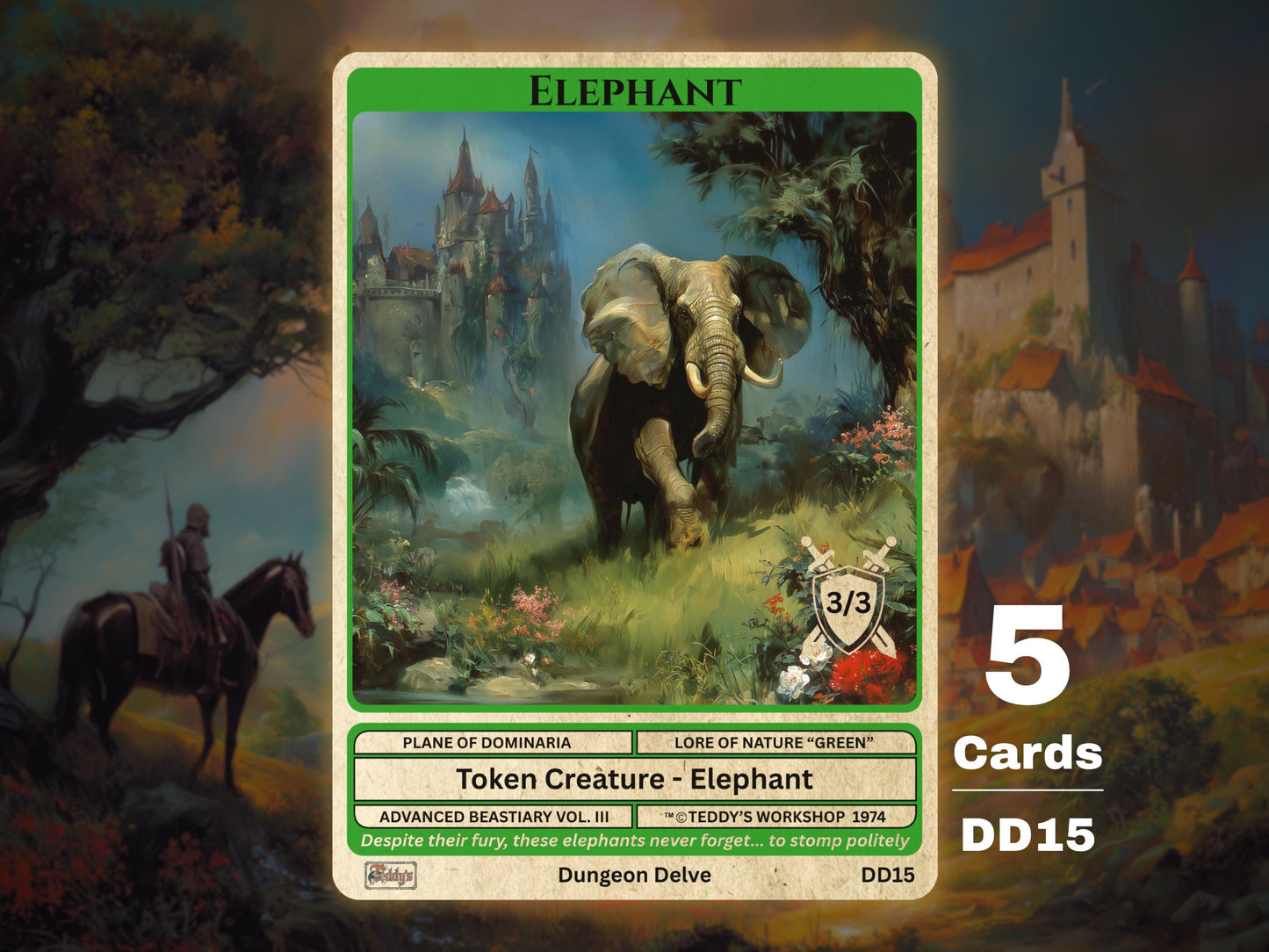 5x Elephant 3/3 Flying MTG Token - Teddy's Workshop DD15