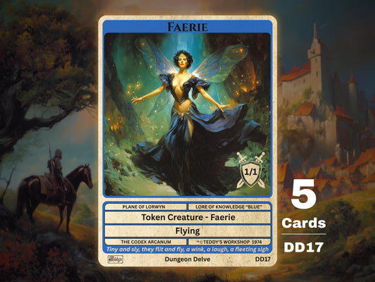5x Faerie 1/1 Flying Blue MTG Token - Teddy's Workshop DD17