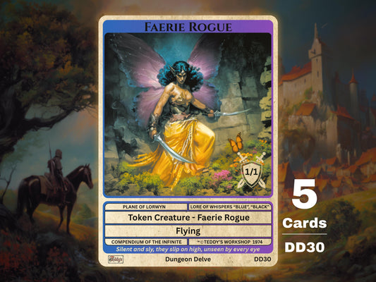 5x Faerie Rogue 1/1 Flying (Blue Black) MTG Token - Teddy's Workshop DD30