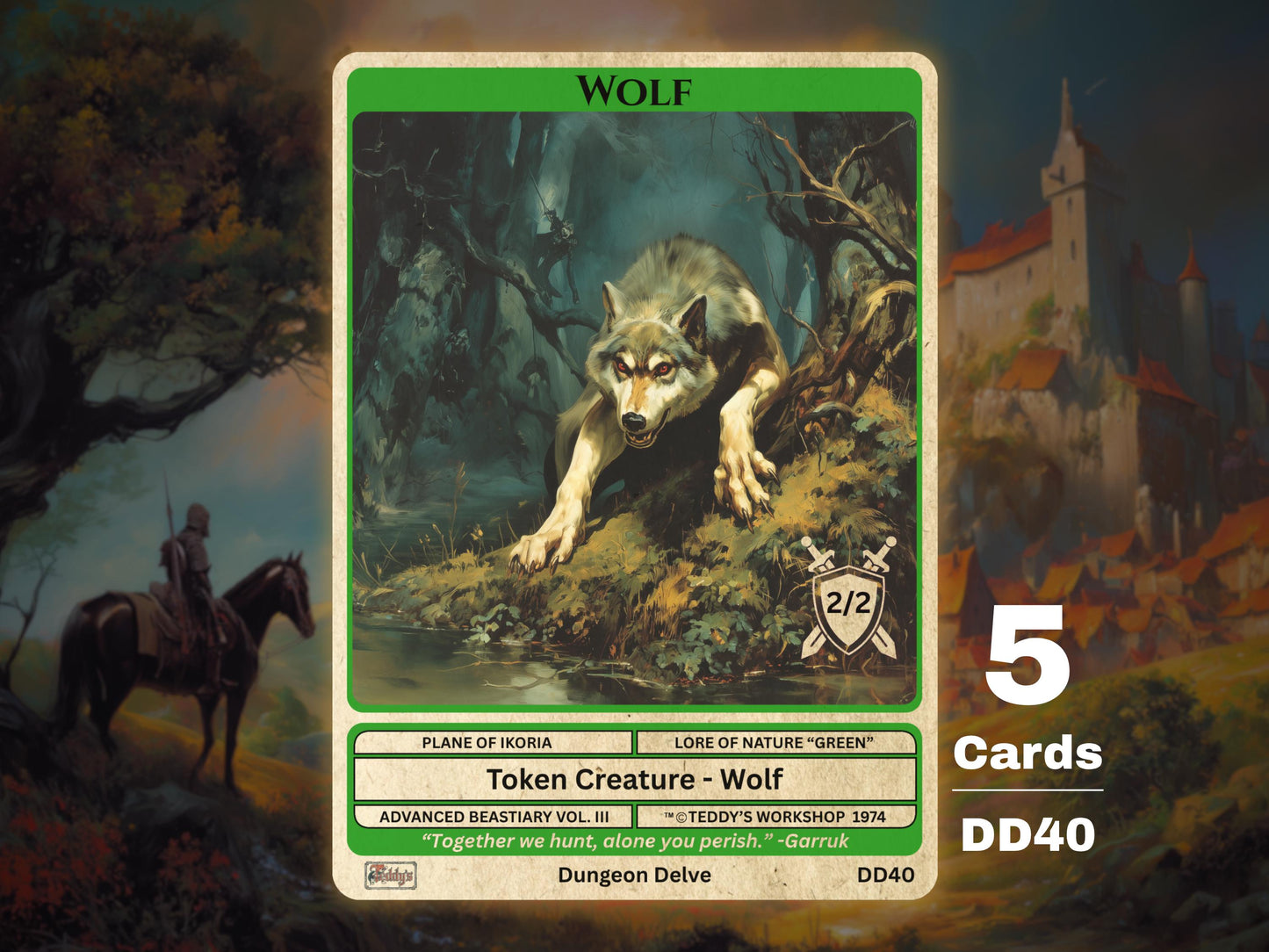 5x Wolf 2/2 Green MTG Token - Teddy's Workshop DD40