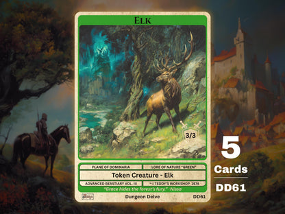 5x Elk 3/3 Green MTG Token - Teddy's Workshop DD61