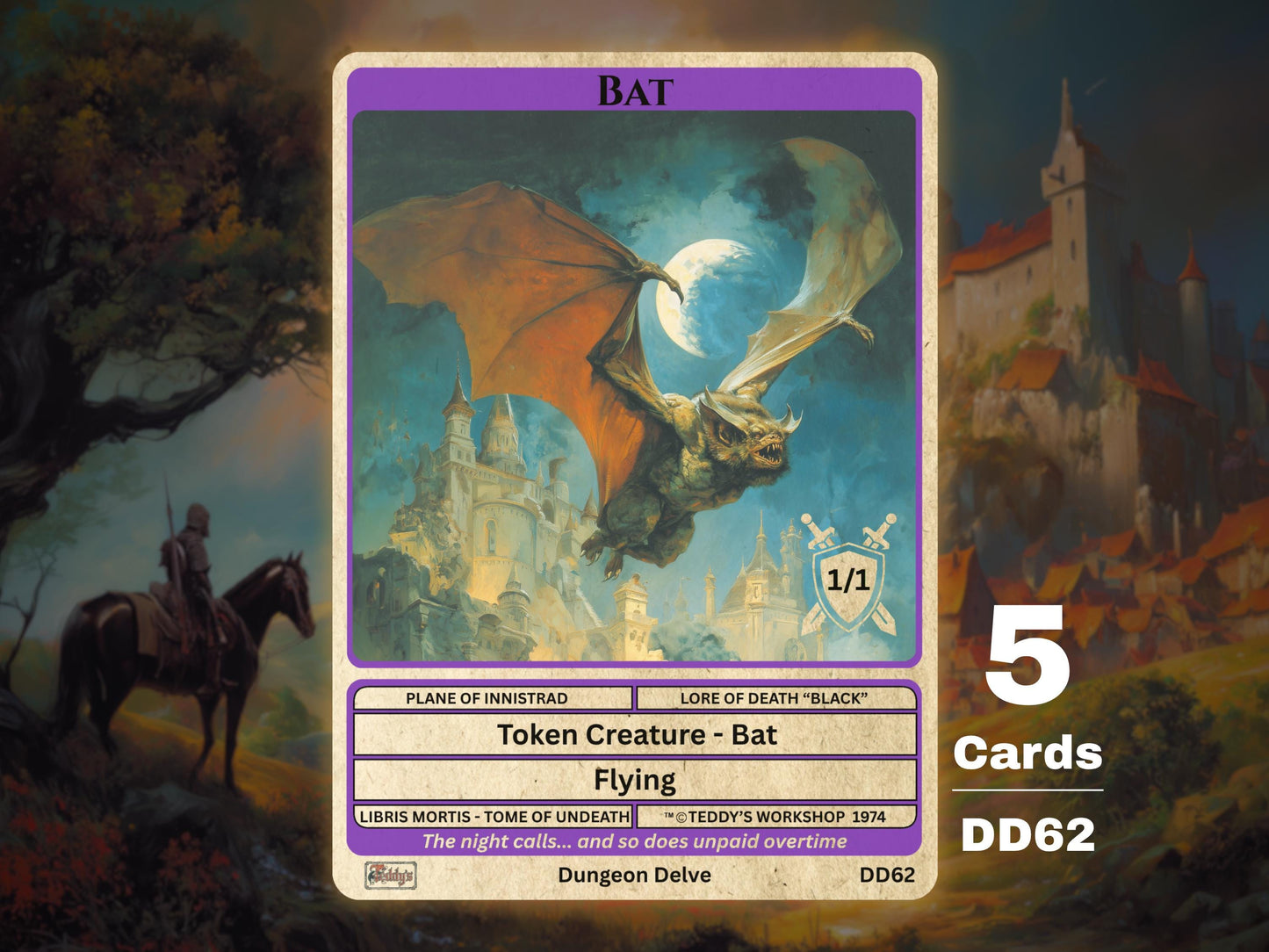 5x Bat 1/1 Flying Black MTG Token - Teddy's Workshop DD62