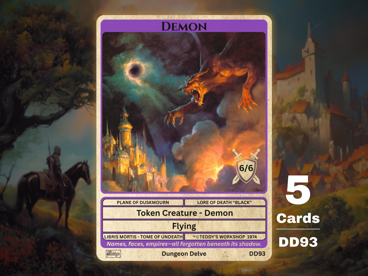 5x Demon 6/6 Flying MTG Token - Teddy's Workshop DD93