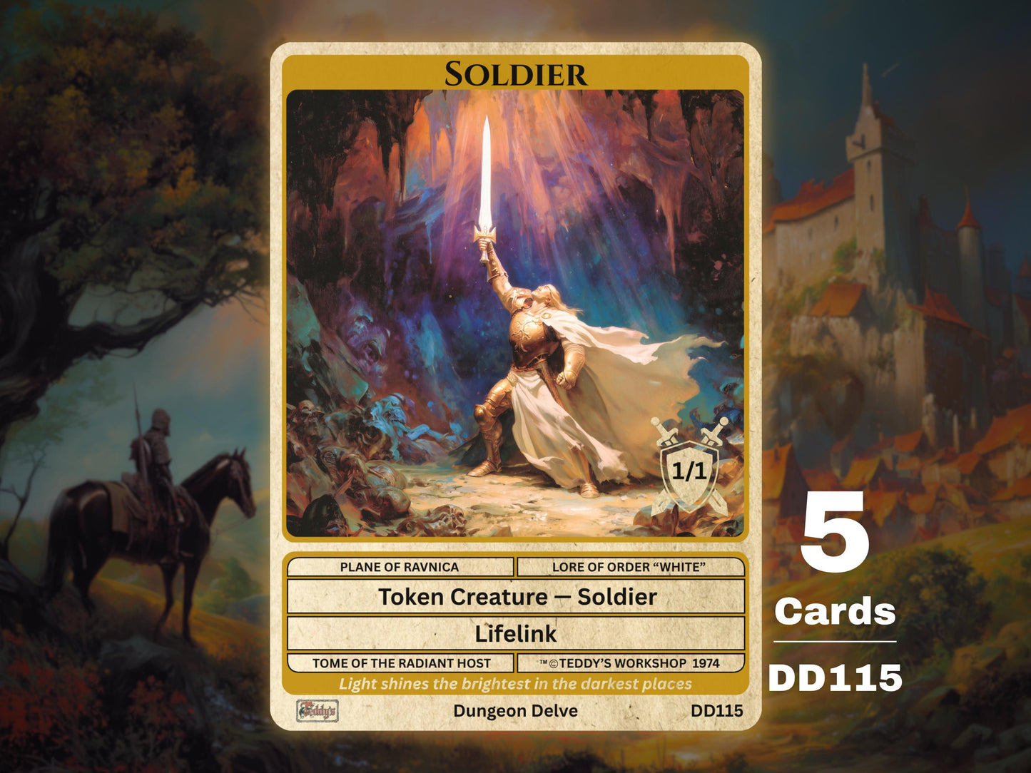 5x Soldier 1/1 Lifelink White MTG Token - Teddy's Workshop DD115