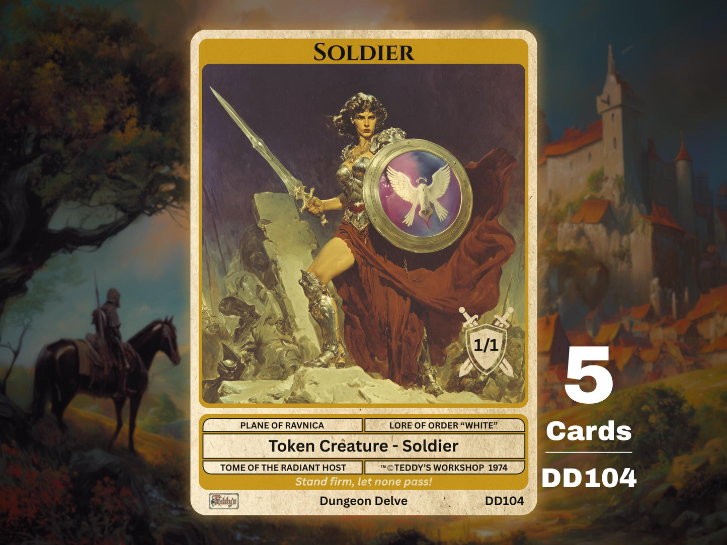 5x Soldier 1/1 White MTG Token - Teddy's Workshop DD104
