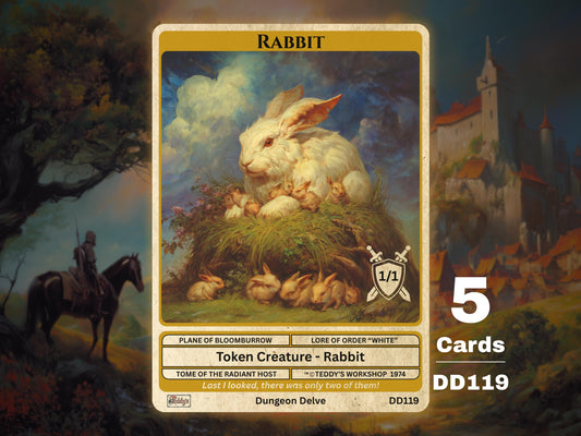 5x Rabbit 1/1 White Hare Apparent MTG Token - Teddy's Workshop DD119