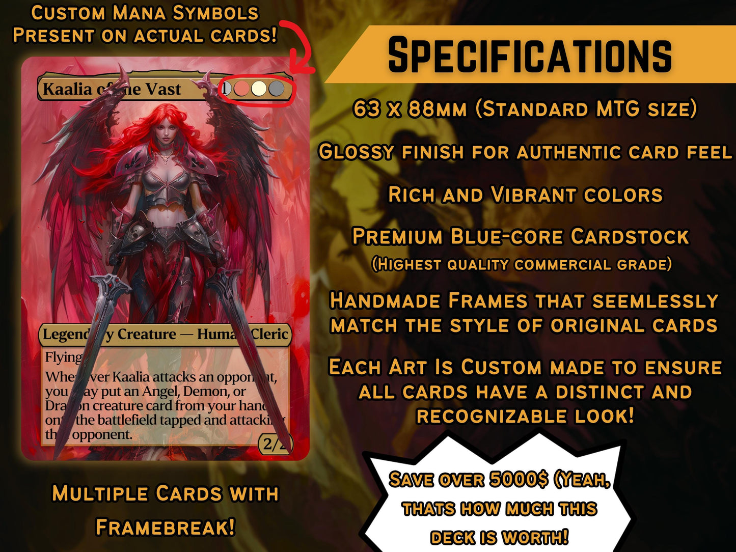 Kaalia of the Vast - Angel Dragon Demon Tribal - Proxy Deck - Perfect Magic Gift - Tokens Included