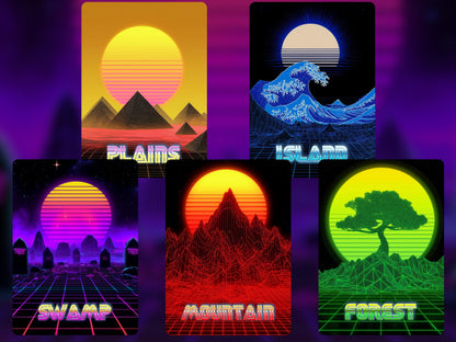 Neon Retrowave Basic Lands - Unique Full-art Vaporwave Basic Lands - Perfect Gift - High Quality Basic Lands for all formats!