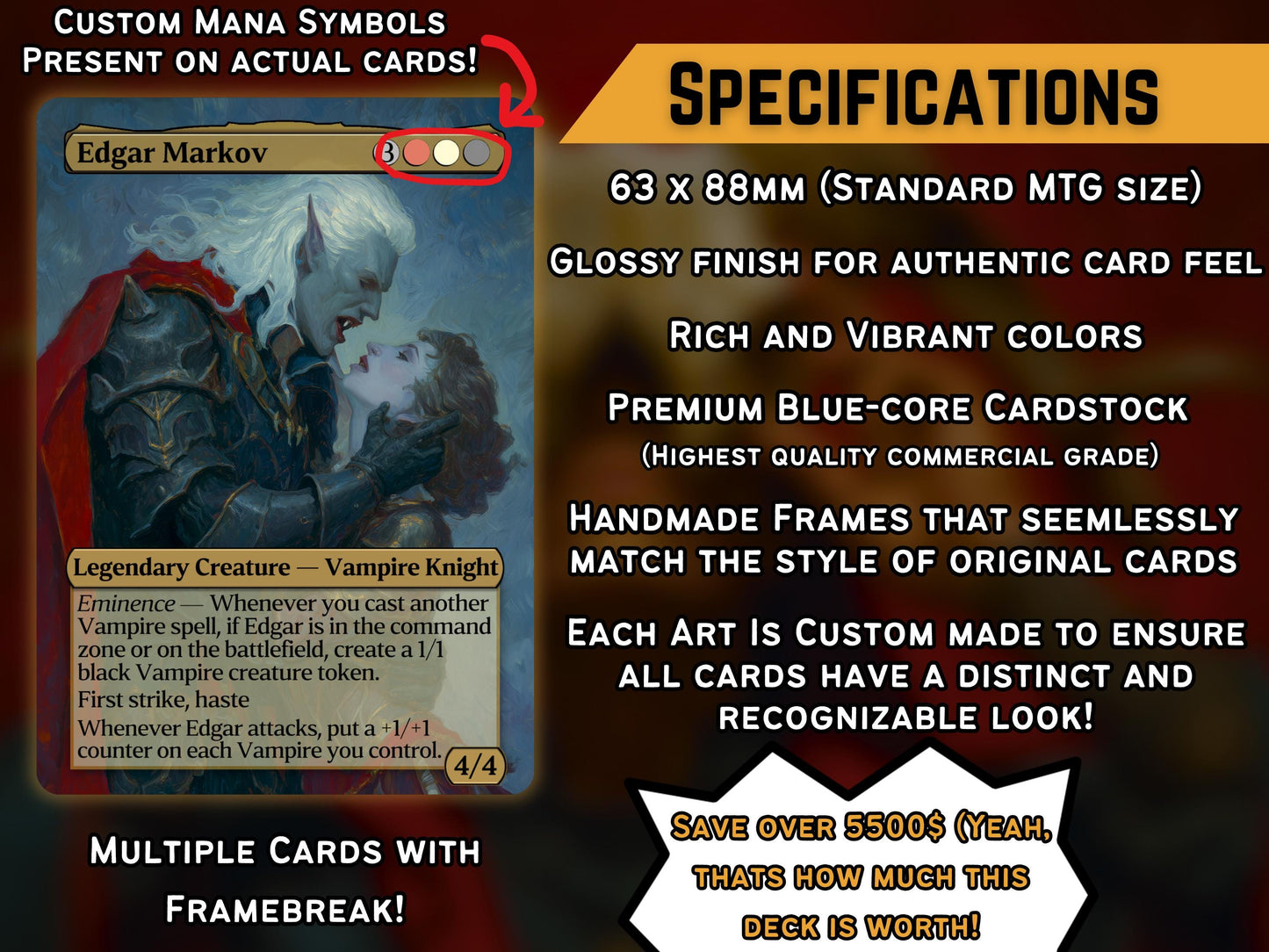 Edgar Markov - Vampire Aristocrats Tribal - Proxy Deck - Perfect Magic Gift - Tokens Included!