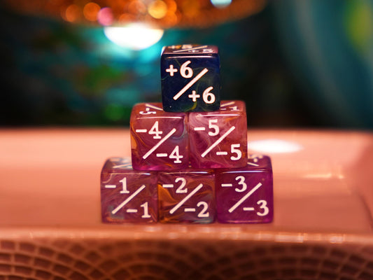 Counter Dice + / - , Magic TCG, Blue Pink Swirls Color Theme, perfect for any magic the gather deck! Edh, Cedh Magic Deck! Great MTG Gift!