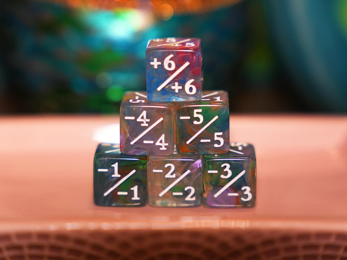 Counter Dice + / - , Magic TCG, Confetti Swirl Color Theme, perfect for any magic the gather deck! Edh, Cedh Magic Deck! Great MTG Gift!