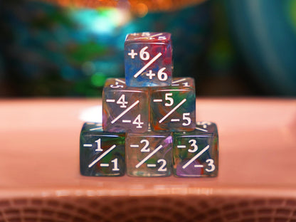 Counter Dice + / - , Magic TCG, Confetti Swirl Color Theme, perfect for any magic the gather deck! Edh, Cedh Magic Deck! Great MTG Gift!