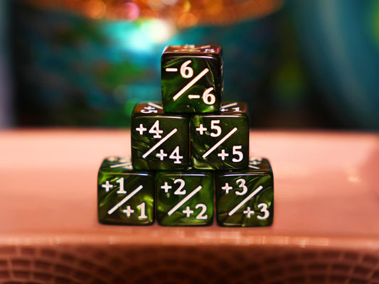 Counter Dice + / - , Magic TCG, Venom Green Marble Color Theme, perfect for any magic the gather deck! Edh, Cedh Magic Deck! Great MTG Gift!