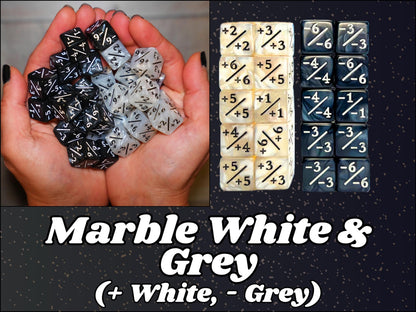 Counter Dice + / - , Magic TCG, White Grey Marble Color Theme, perfect for any magic the gather deck! Edh, Cedh Deck! Great MTG Gift!