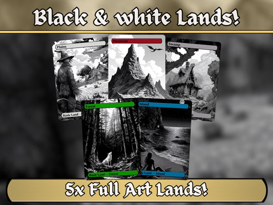Black and White Basic Lands - Unique Full-art Dark Fantasy B&W Basic Lands - Perfect Gift - High Quality Basic Lands for all formats!