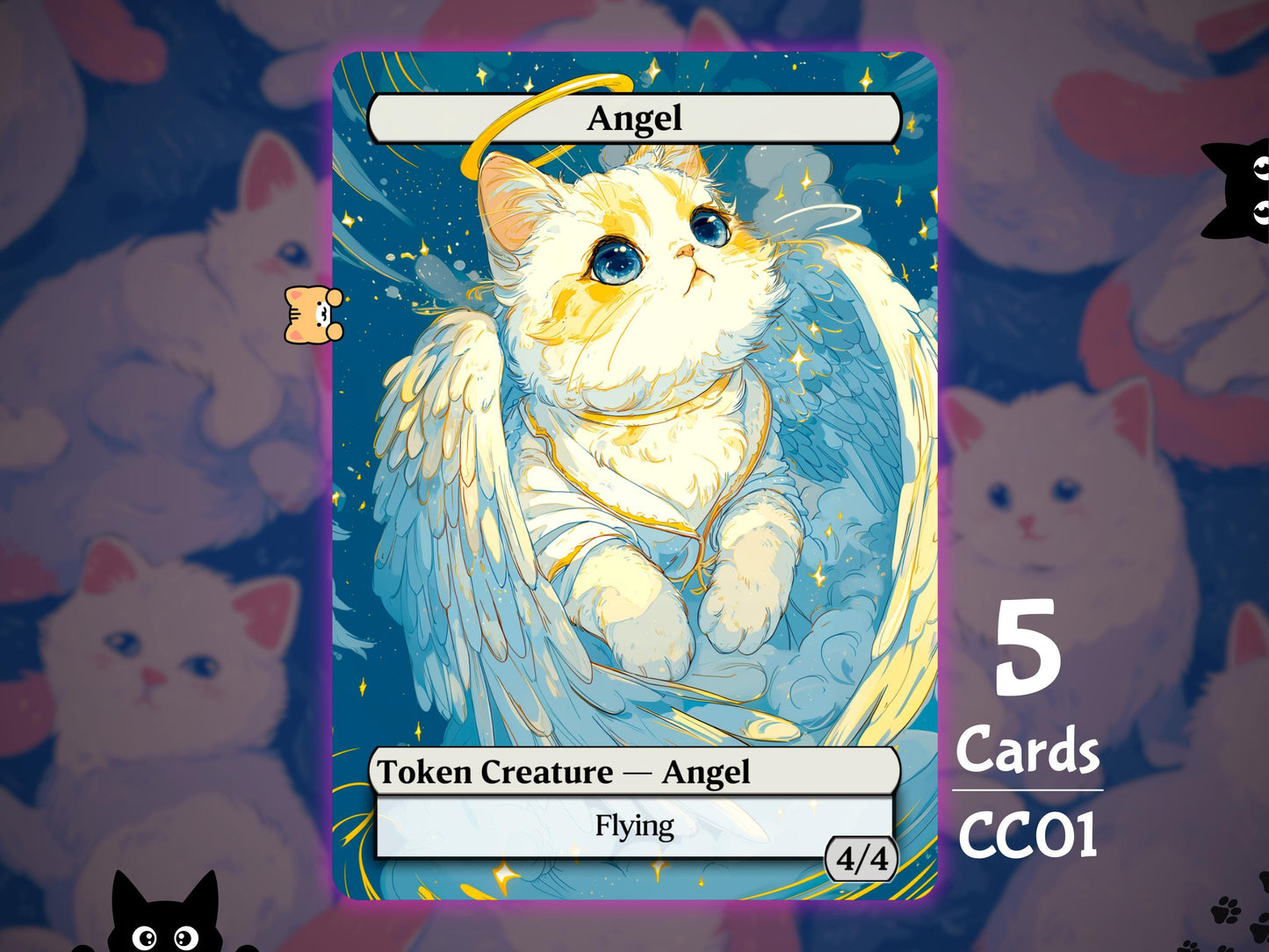 5x Angel 4/4 Flying - MTG Token - Cat Tokens by Teddy CC01