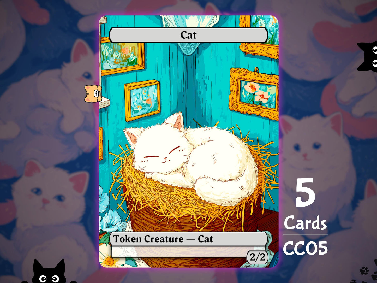 5x Cat 2/2 White - MTG Token - Cat Tokens by Teddy CC05