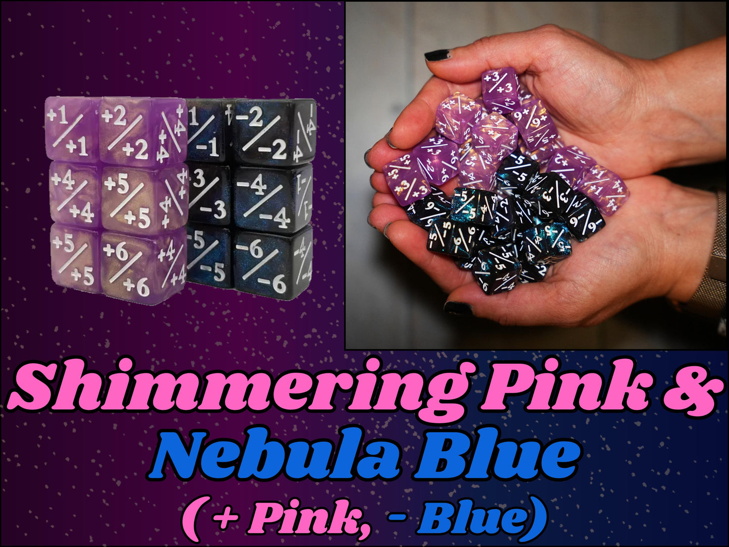 Counter Dice + / - , Magic TCG, Pink & Blue Galaxy Theme, perfect for any magic the gather deck! Edh, Cedh Magic Deck! Great gift for nerds!