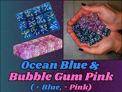 Counter Dice + / - , Magic TCG, Blue Pink Swirls Color Theme, perfect for any magic the gather deck! Edh, Cedh Magic Deck! Great MTG Gift!