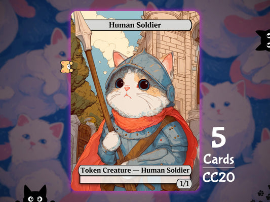 5x Human Soldier 1/1 White - MTG Token - Cat Tokens by Teddy CC20