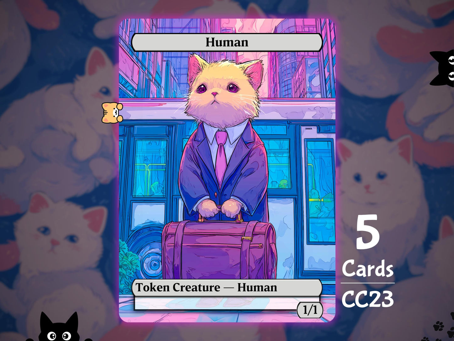 5x Human 1/1 White - MTG Token - Cat Tokens by Teddy CC23