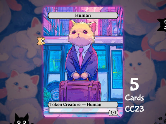 5x Human 1/1 White - MTG Token - Cat Tokens by Teddy CC23