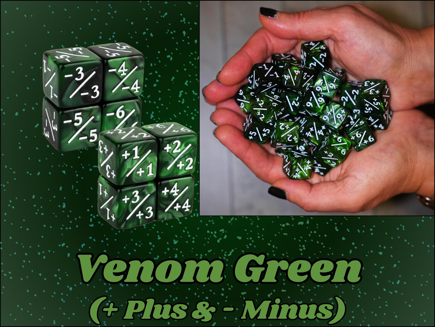 Counter Dice + / - , Magic TCG, Venom Green Marble Color Theme, perfect for any magic the gather deck! Edh, Cedh Magic Deck! Great MTG Gift!