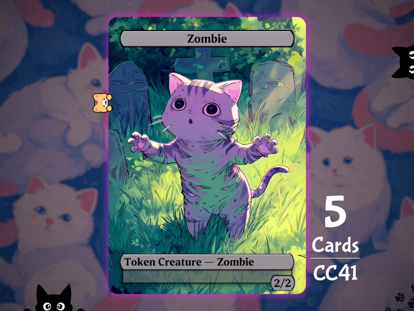 5x Zombie 2/2 Black - MTG Token - Cat Tokens by Teddy CC41