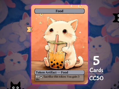 5x Food Token Boba Tea - MTG Token - Cat Tokens by Teddy CC50