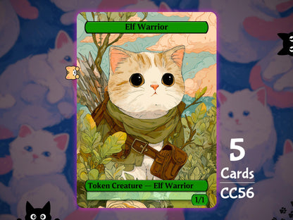 5x Elf Warrior 1/1 Green - MTG Token - Cat Tokens by Teddy CC56