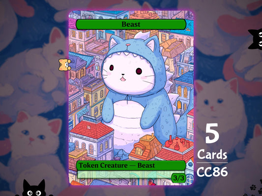 5x Beast 3/3 Green - MTG Token - Cat Tokens by Teddy CC86