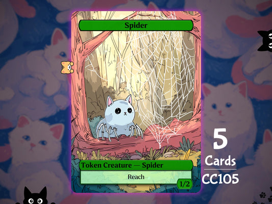 5x Spider 1/2 Reach - MTG Token - Cat Tokens by Teddy CC105
