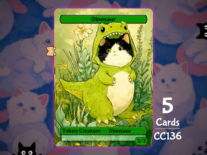 5x Dinosaur 3/3 Green - MTG Token - Cat Tokens by Teddy CC136