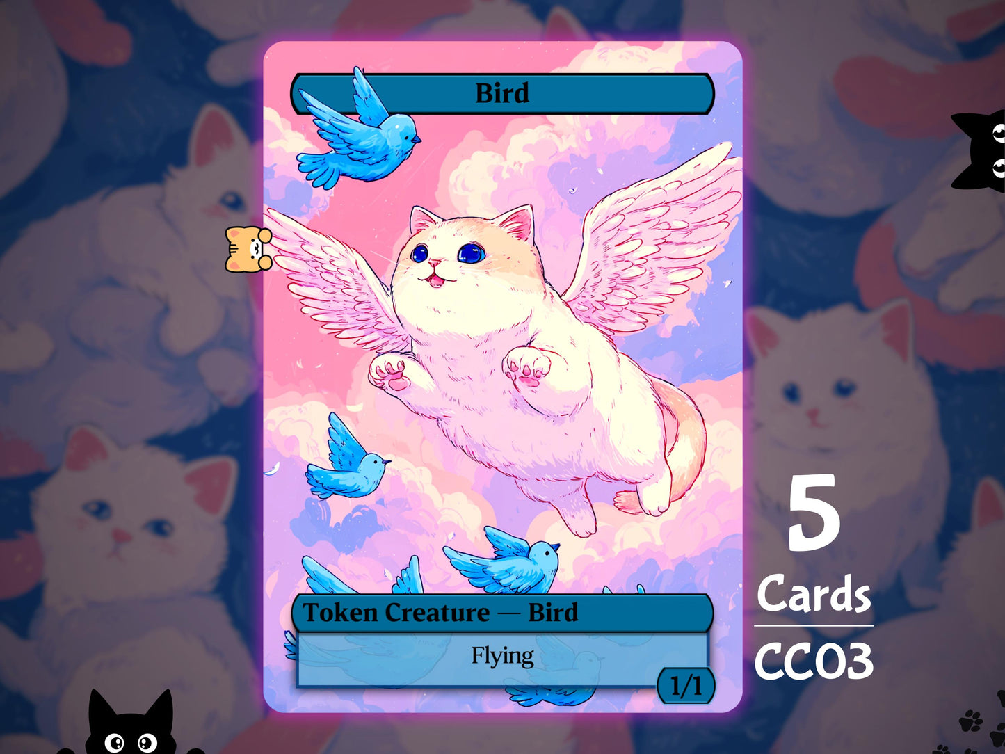 5x Bird 1/1 Blue Flying - MTG Token - Cat Tokens by Teddy CC03